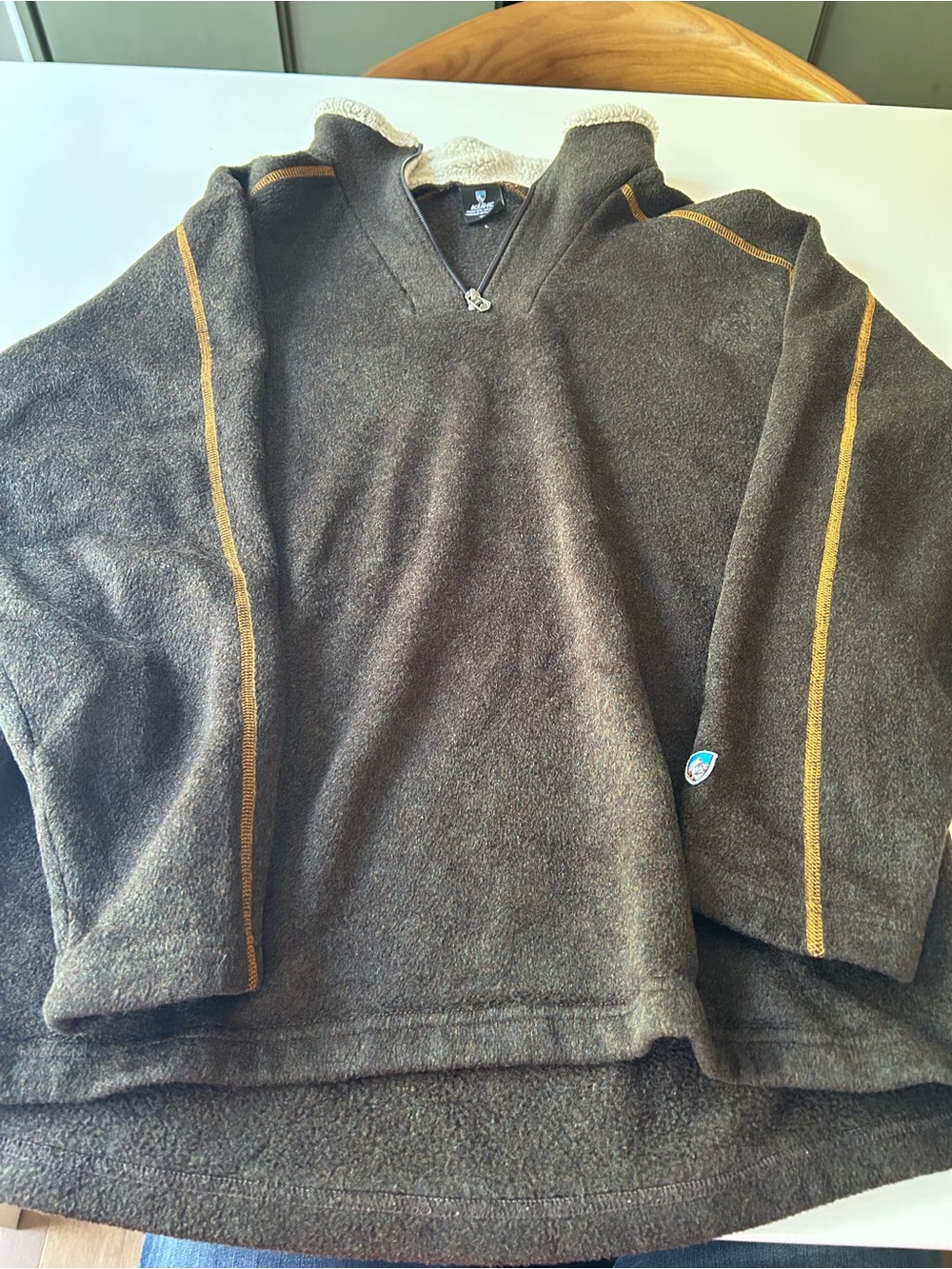 Kuhl Men’s Quarter-Zip Sweater in Brown with Mustard Trim
